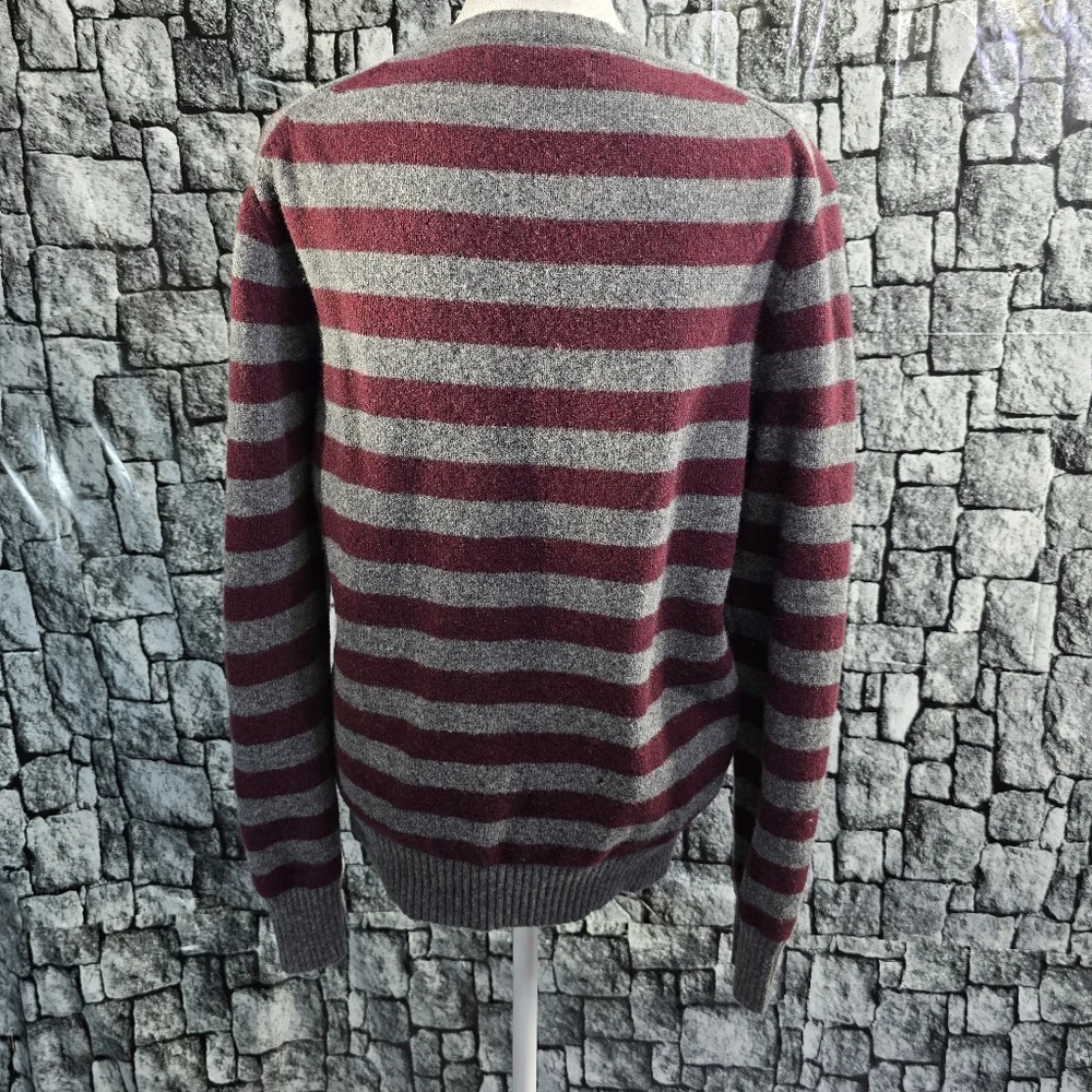 Striped Maroon and Gray Men's J.Crew Lambs Wool Sweater. Size Medium